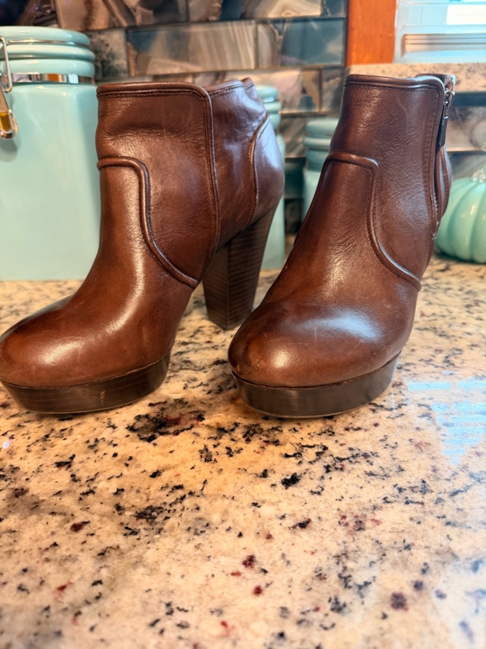 Women's Gianni Bini Brown Leather High-Heel Ankle Boots
